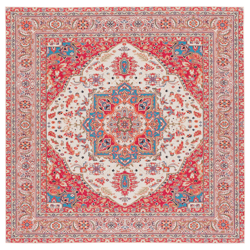 Tapis 107 antidérapant rouge / beige, Carré 6 pi