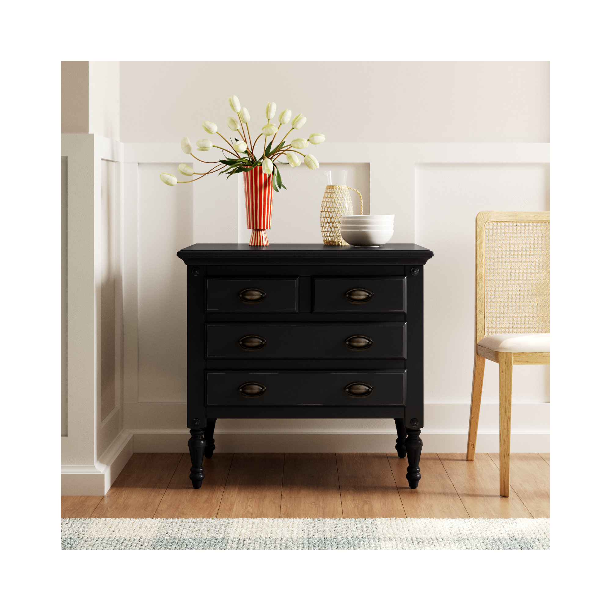 Eros 4 Drawer Accent Chest, Black