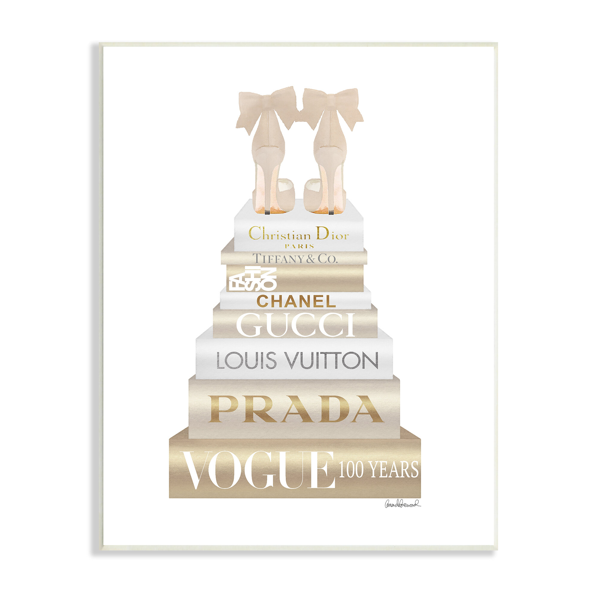 Stupell Industries Cream Bow Heels High Fashion Glam Bookstack Gray Framed Giclee, 11 x 14