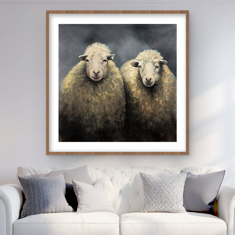 Laine de mouton - animaux de ferme beige, impression encadrée