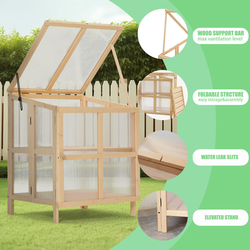 23.6"W Cold Frame, 2 Tier Portable Wooden Greenhouse Cold Frame Raised Planter Box With Shelves