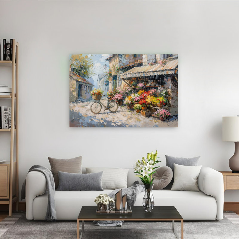 «Flower Market III Peaceful Romantic Rustic Architecture Flower», reproduction d'art murale, 40" H x 60" W