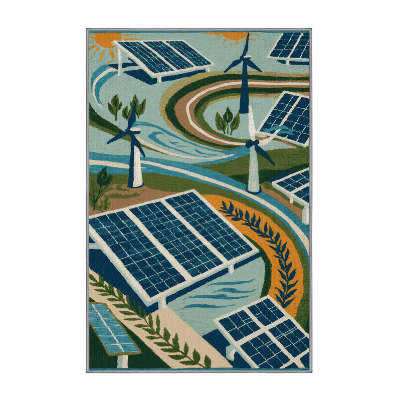 Machine Washable Transportation Gray Area Rug, Rectangle 7' x 9'