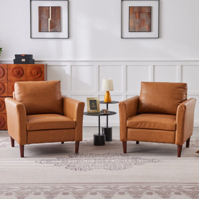 Fauteuil club 31,9 po en simili cuir avec pieds en bois massif (ensemble de 2)
