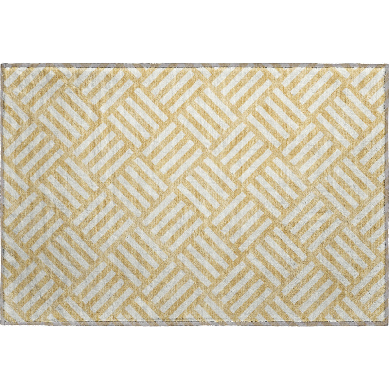 Premium Machine Washable Cerrito Gold Rug, Rectangle 1'8" x 2'6"