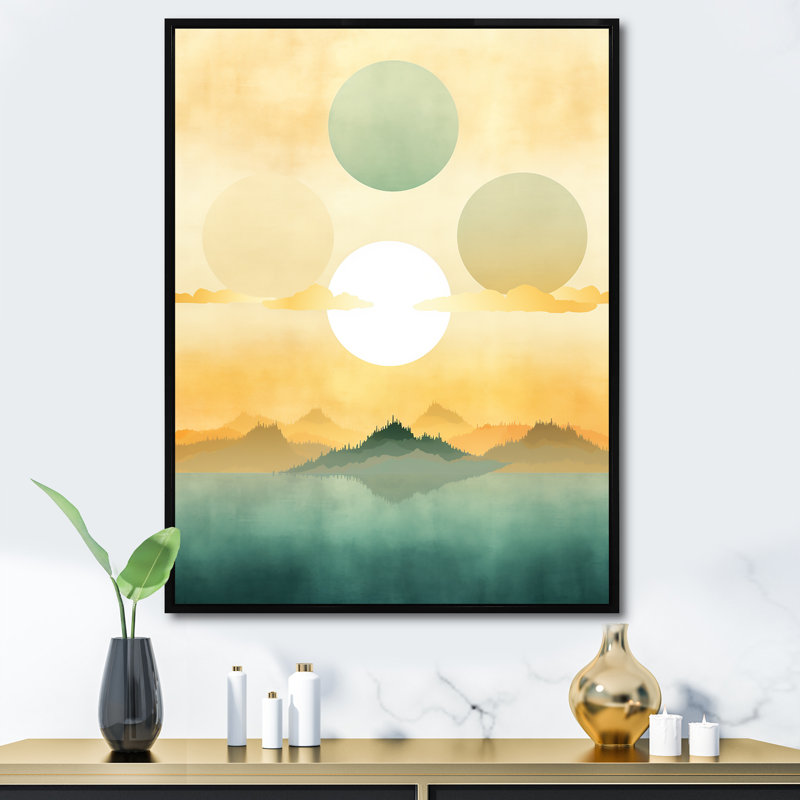 Vert et jaune, formes de vents de nom - Collages abstraits, art mural, H 40 po x l 30 po x P 1,5 po, Cadre flottant noir