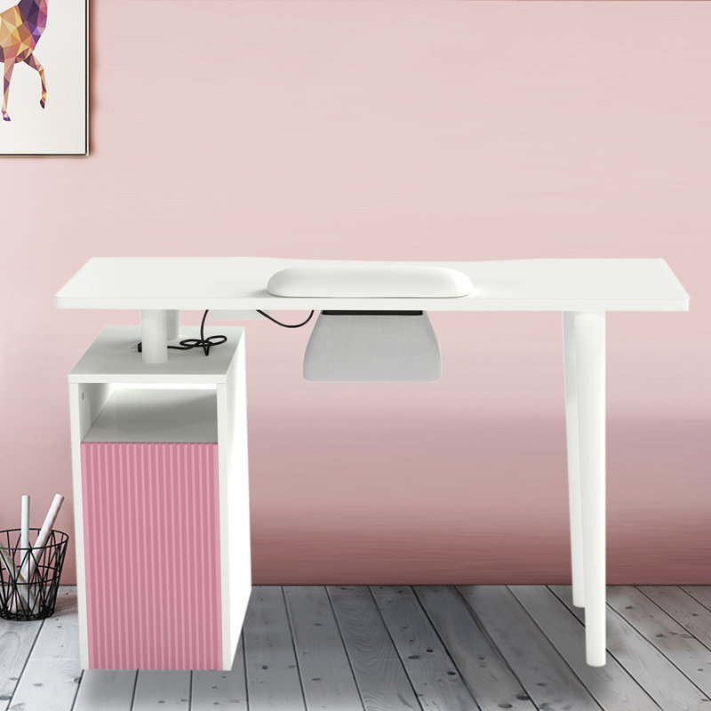 Table à manucure cannelée avec collection de poussière, station de clouage tendance avec armoire de rangement