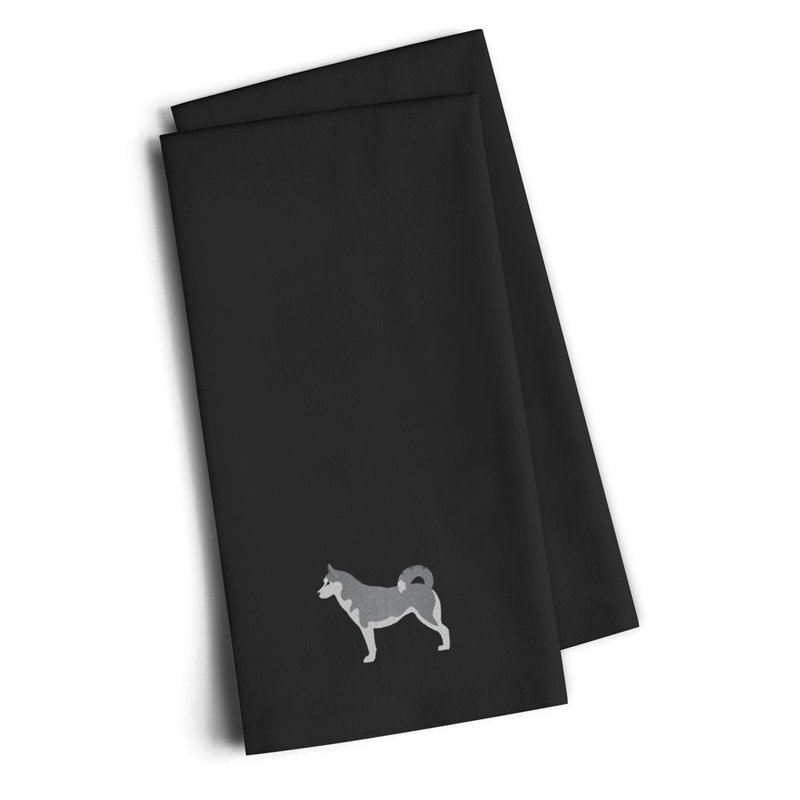 Cotton Embroidered Tea Towel Kitchen Towel, Black, 25" H x 16" W x 0.1" D