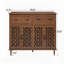 Buffet rétro avec portes creuses sculptées à la main, finition en bois clair vieilli, rangement spacieux pour l'élégance du salon-192858123
