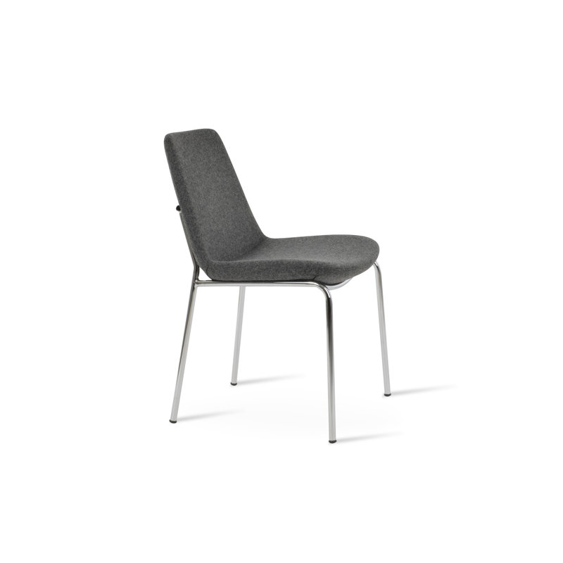 Chaise de salle à manger Eiffel Harris, Chrome, Laine gris foncé
