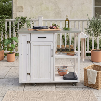Chariot pour îlot de cuisine extérieur avec plan de travail et rangement en acier inoxydable