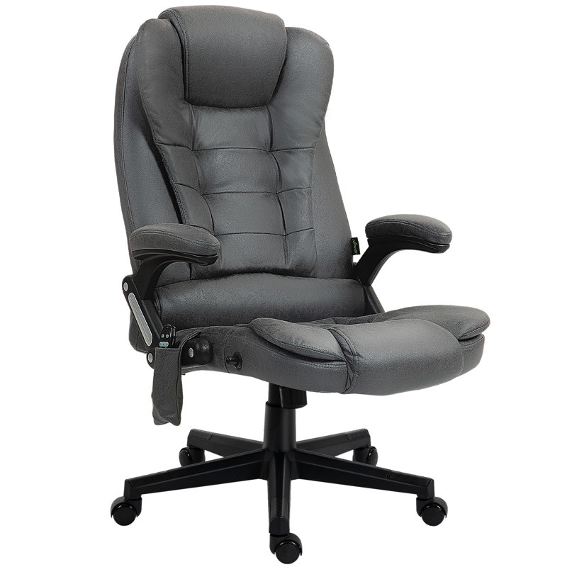Fauteuil gris foncé avec massage vibrant et chauffant à 6 points - Siège inclinable, rembourré et réglable, massant les vibrations du bureau