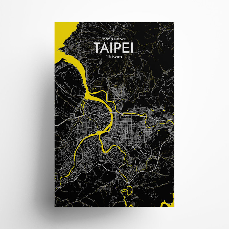 Taipei City Map In Times - No Frame Print, 17cm H x 11cm W x 0.05cm D