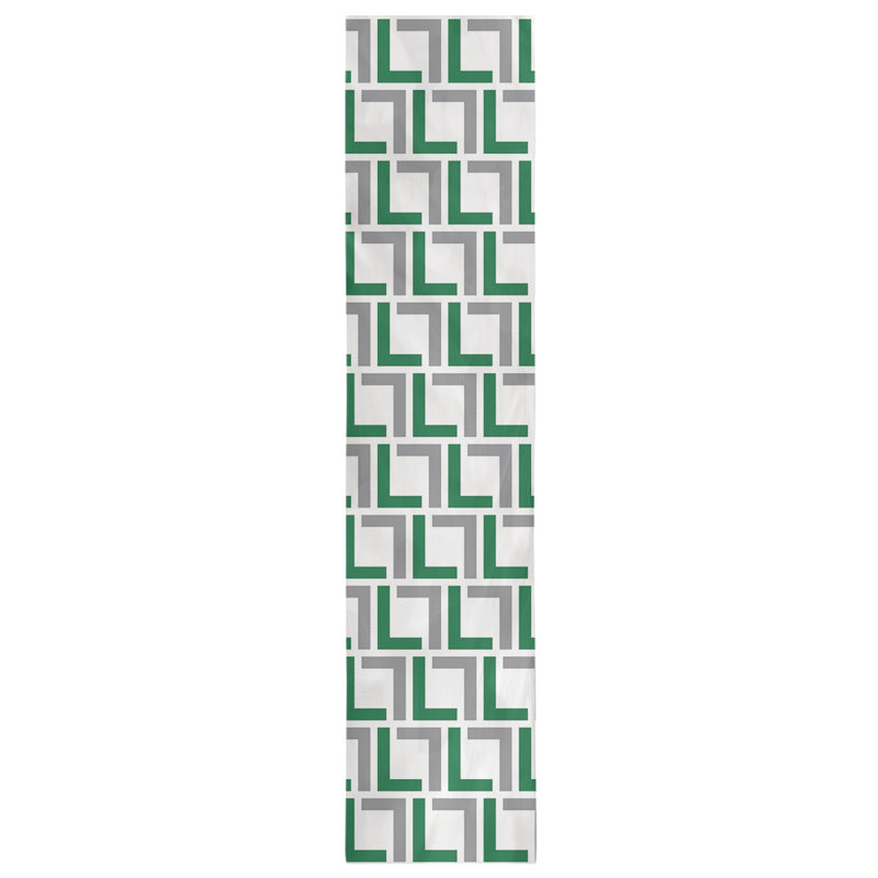 Chemin de table Carolina, 72 po x 16 po, Coton, Blanc / vert / argent