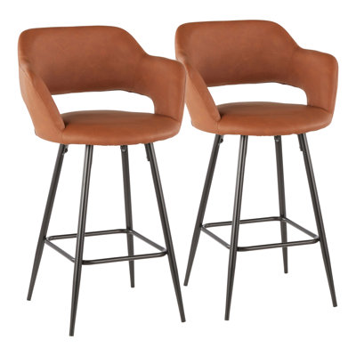 Tabouret de comptoir Margarite en métal noir et similicuir brun par Lumisource