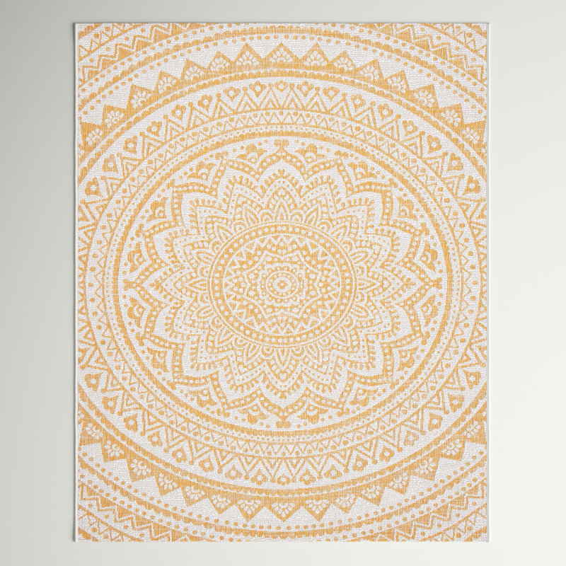 Jordon 8734 Area Indoor/Outdoor Area Rug in Ivory/Gold, Rectangle 8' X 10'