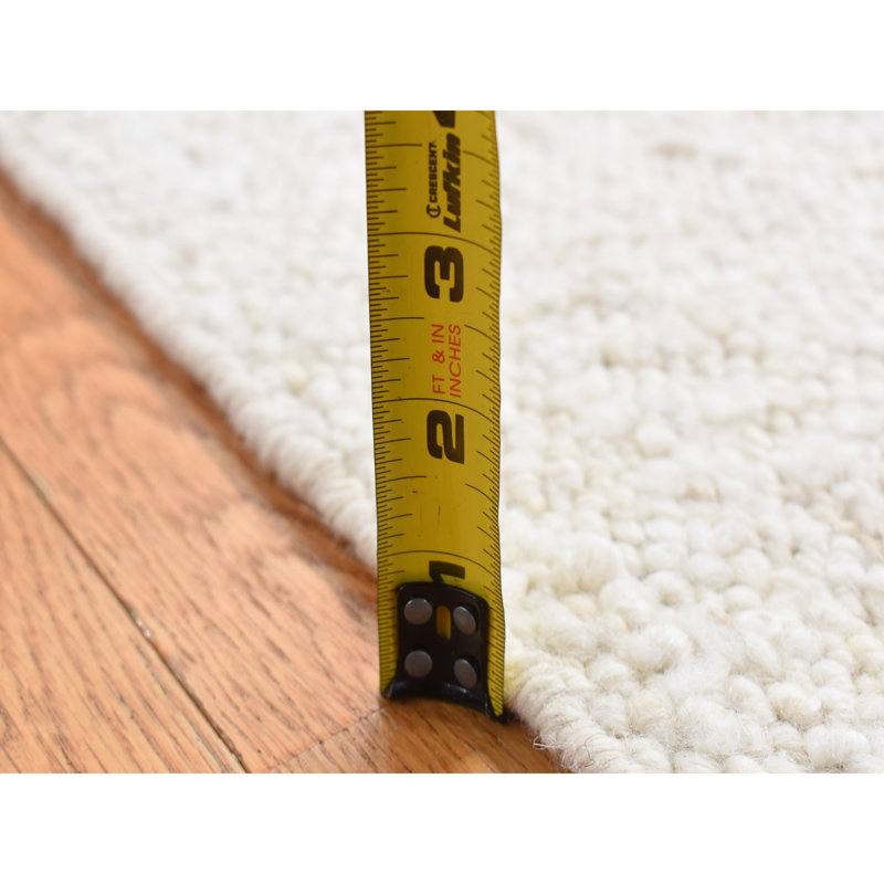 1'10"x1'10" Ivory Wool Hand Knotted Thick Chunky Texture, Square Rug 842F51AF18884310BF716FC0958FA296