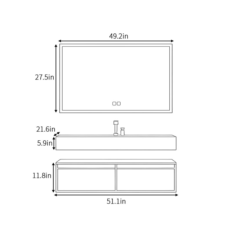 Retro high-end and simple bathroom cabinet, 51"