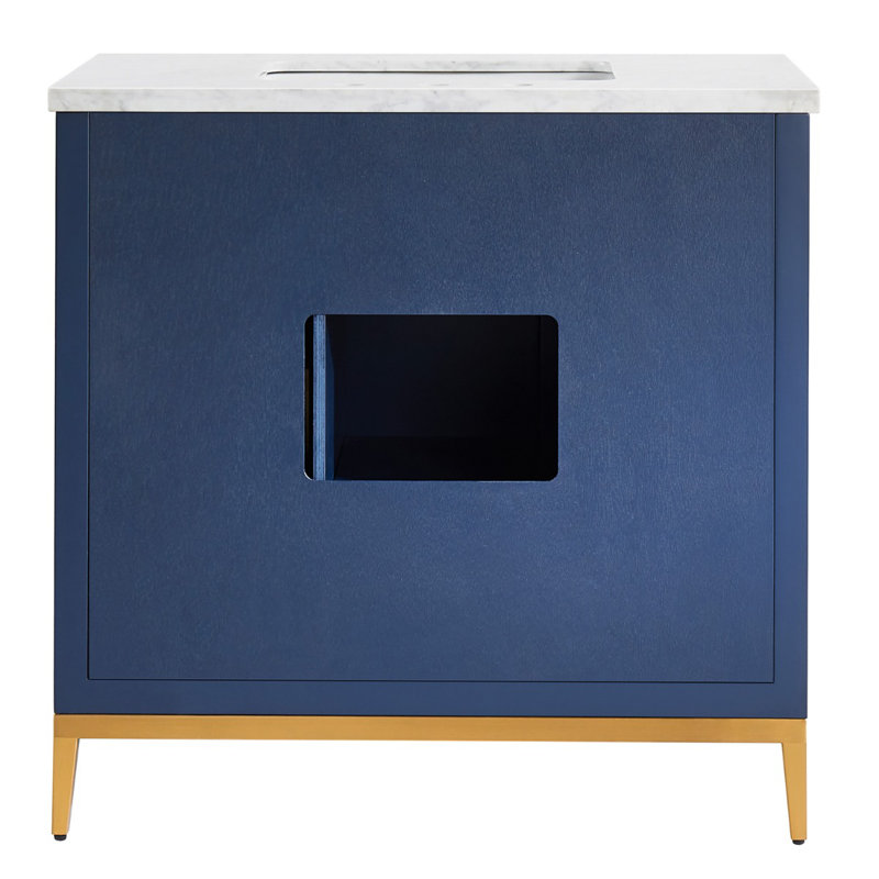 Bungalow 36" Freestanding Standard Single Bathroom Vanity with Top, Gold/Navy Blue