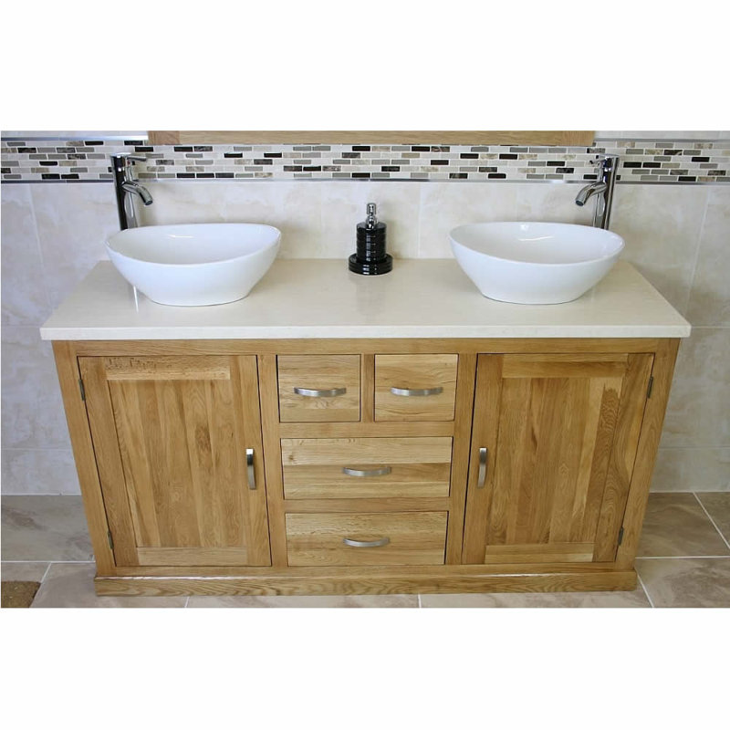 Degraw 1430mm Double Bathroom Vanity with Vessel Ceramic Basin, Cream