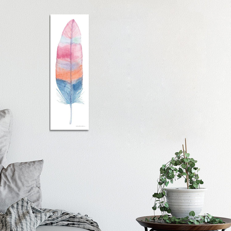 Boho Feathers III by Kathleen Parr McKenna - Wrapped Canvas Panoramic Painting, 30.48 cm H x 91.44 cm W x 1.91 cm D