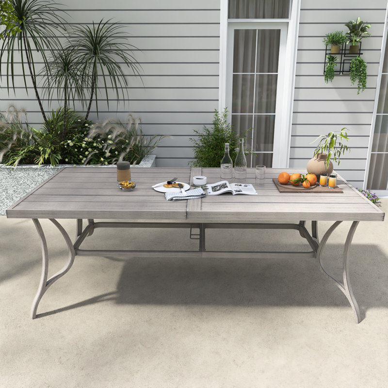 Table de salle à manger rectangulaire en aluminium l 84 po x P 39,4 po avec trou pour parasol