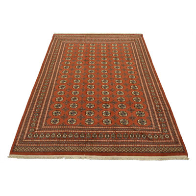 Tapis Bokhara 2,54 m x 3,10 m, en laine orange, noué à la main, style tribal oriental