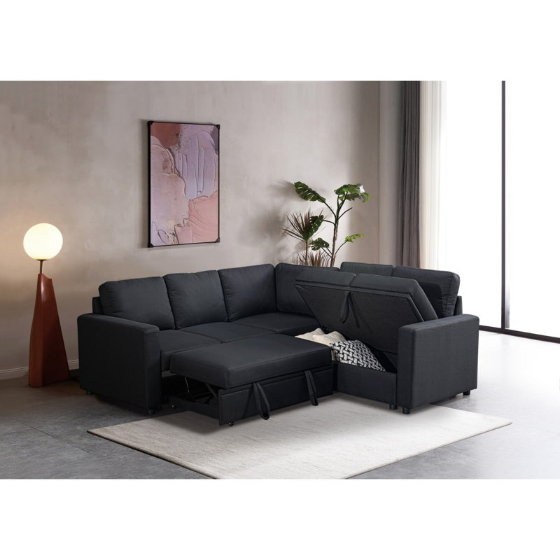 Sectional Sofa Bed, BLACK, Black