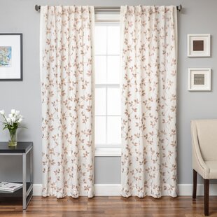Adelle Nature/Floral Semi-Sheer Tab Top Single Curtain Panels