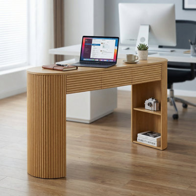 Console d'inspiration rétro avec trois tiroirs et une niche de rangement cloisonnée pour le décor de l'entrée, du salon et du couloir