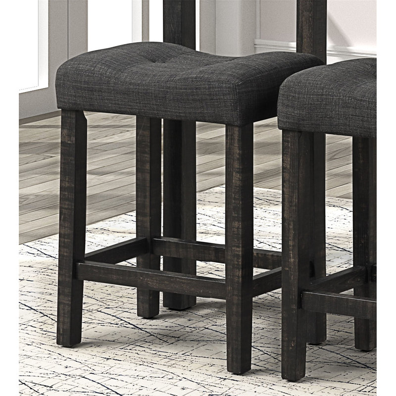 Button Tufted Counter Height Stool, Set of 2, Gray
