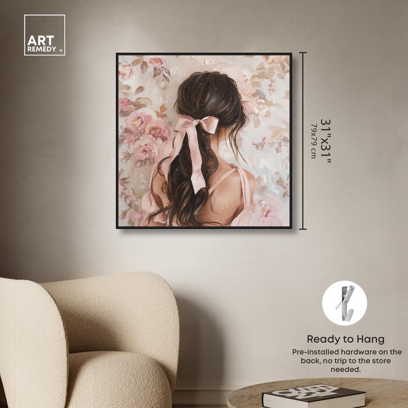 «Her Pastel Ribbon Canvas» par Art Remedy, Cadre flottant noir, H 31 po x l 31 po x P 1,8 po