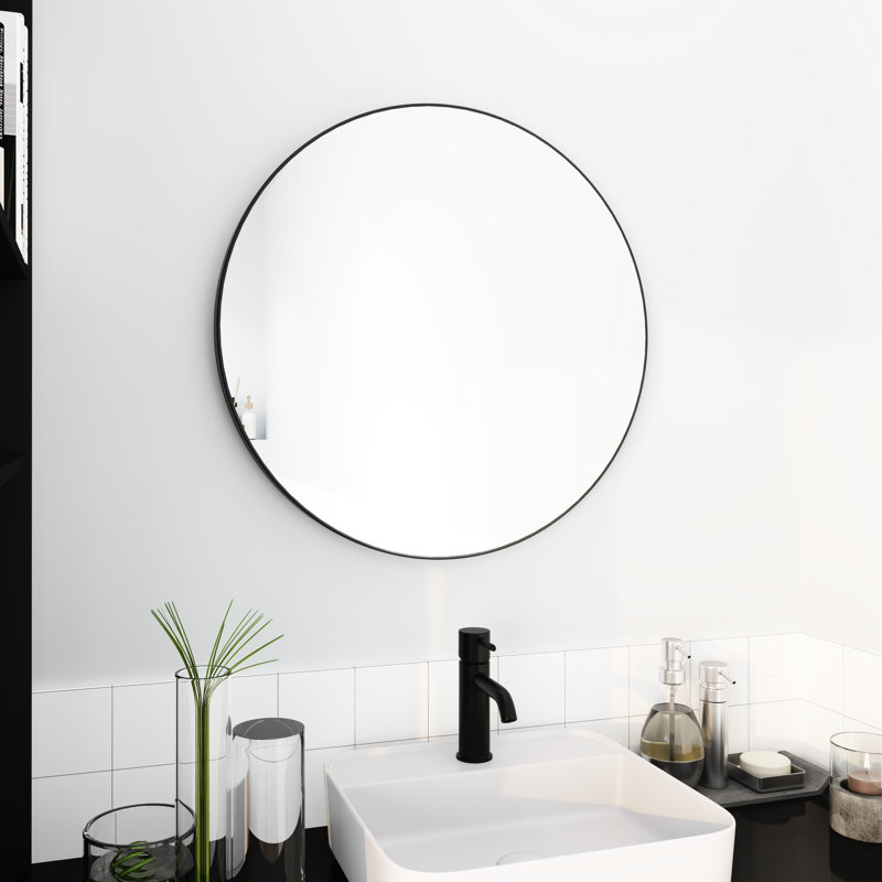 Grand miroir rond noir de 24 po avec un cadre de réflexion transparent et lumineux pour les autres pièces de la salle de bain