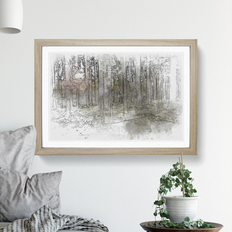 Sunlight Forest Vol.2 Sketch - Picture Frame Graphic Art, 27cm H x 36cm W x 2cm D, Oak