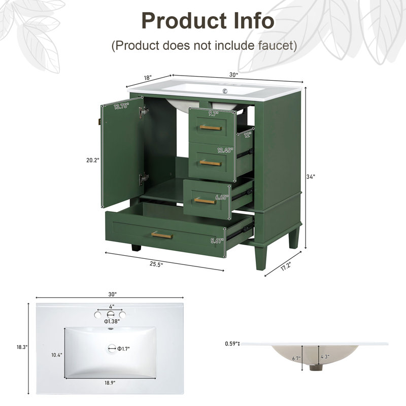 Ensemble de meuble-lavabo 30 po avec lavabo, Vert