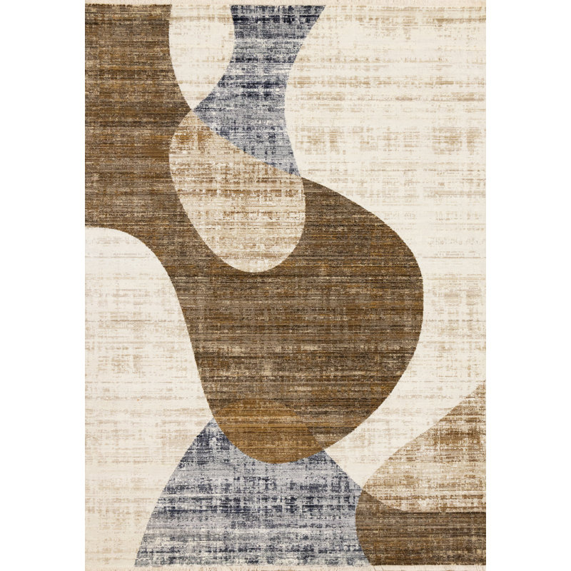 Tapis à poils longs brun foncé et crème Marrah, Rectangle 7 pi 10 po x 10 pi 2 po