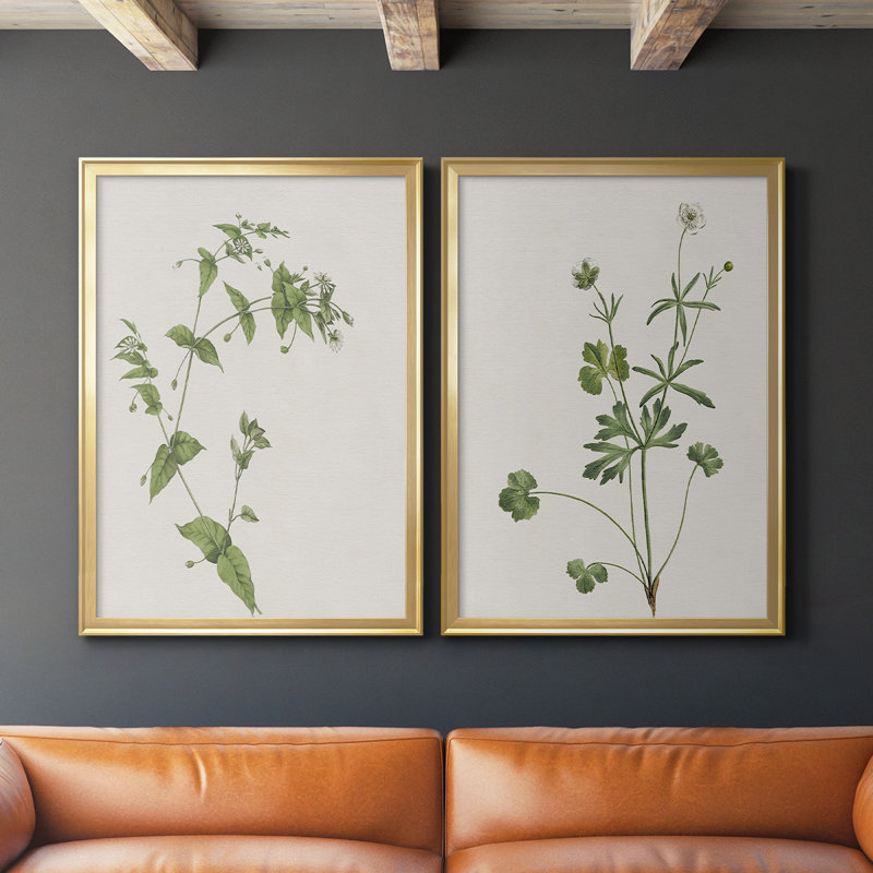 Toile encadrée de qualité supérieure Wispy Botanical I - prête à être accrochée, Or, H 36,5 po x l 53 po x P 1,25 po