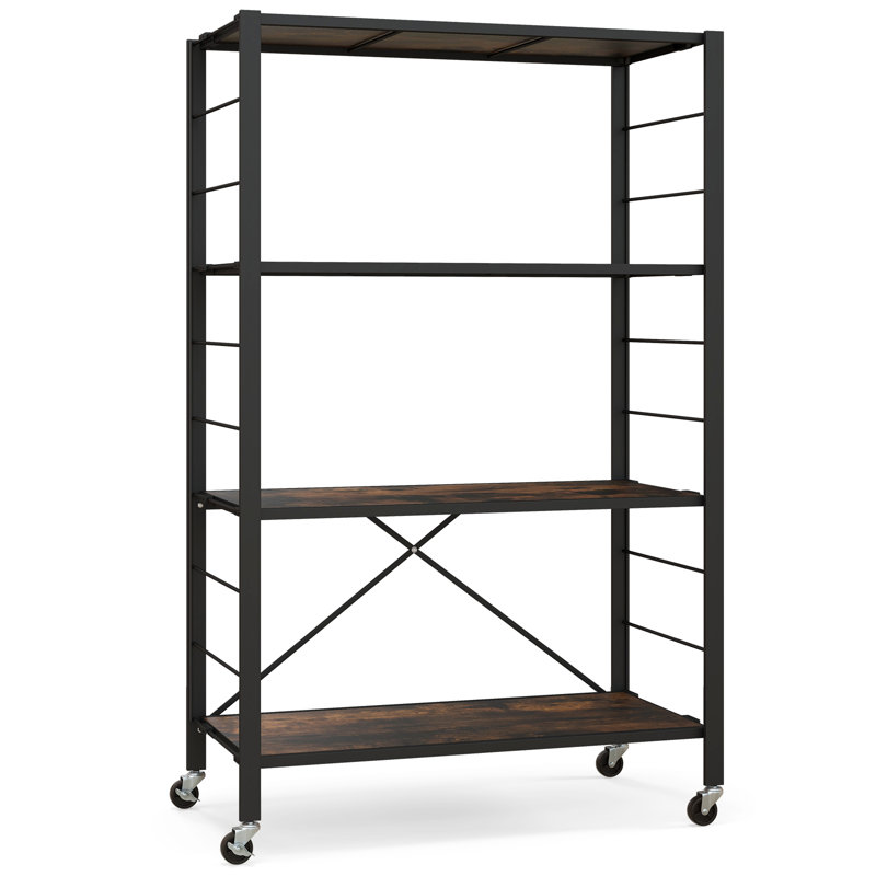 4-Tier Foldable Storage Shelf Collapsible Shelving Unit Display w/ Lockable Wheels Storage Rack