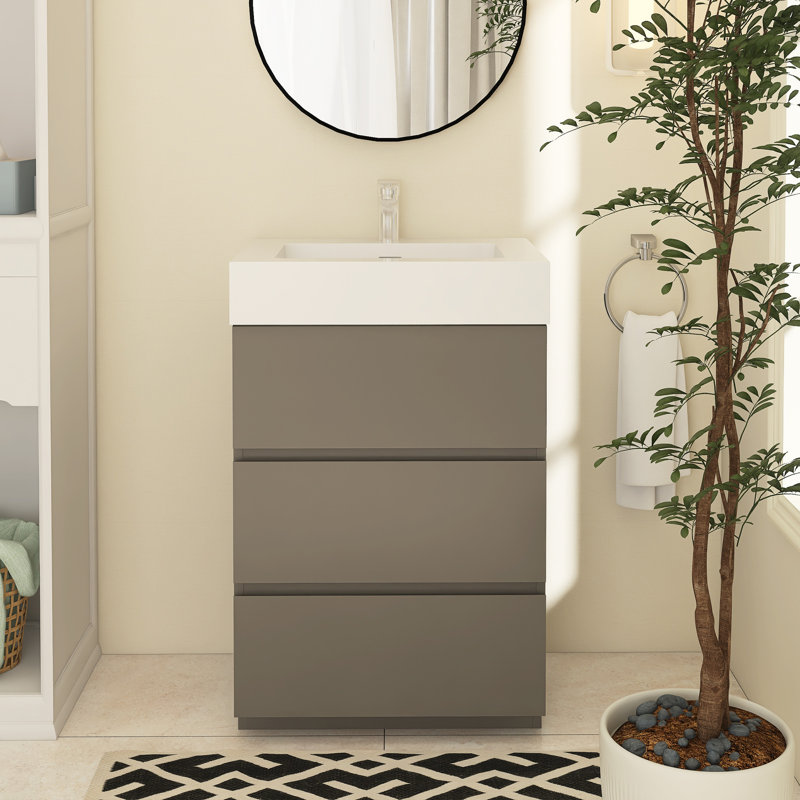 Meuble-lavabo simple Reniel, Gris, Blanc, 24"