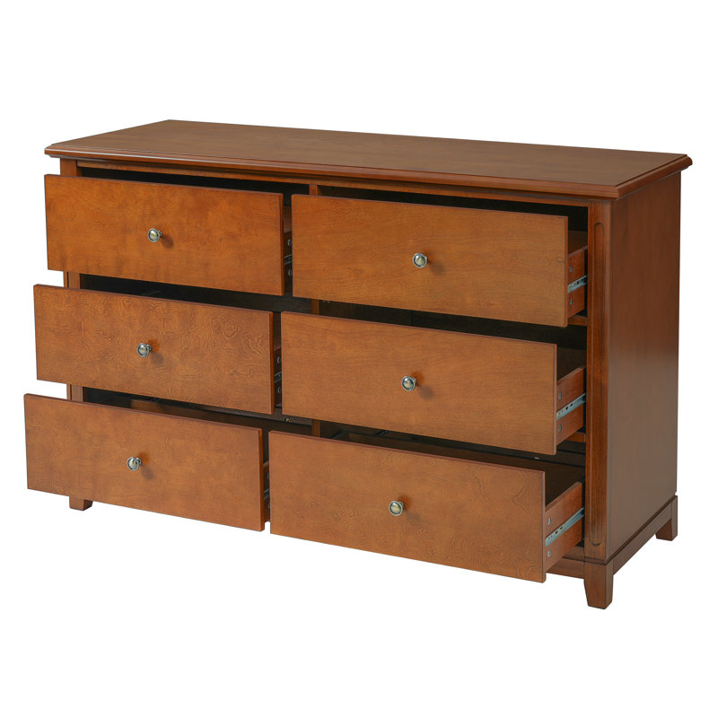 Commode en bois massif à 6 tiroirs l 52 po, Brun