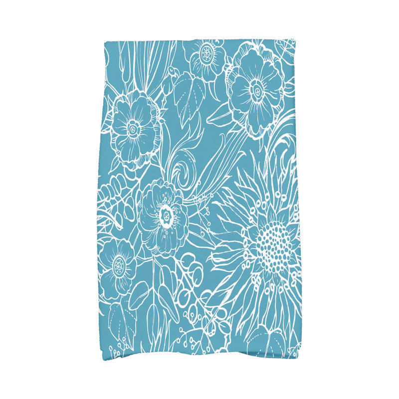 Floral Tea Towel Kitchen Towel, Teal
