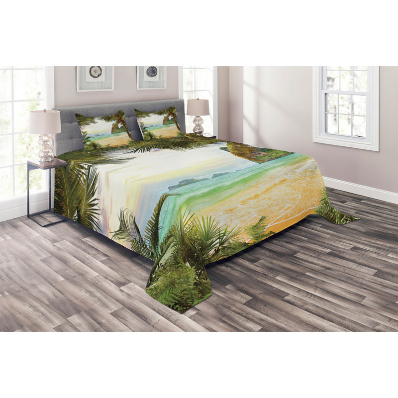 Hypnotic Coastal Polyester Coverlet, King Bedspread + 2 Shams