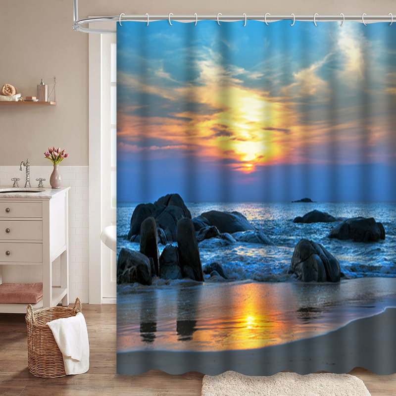 Rideau de douche avec 12 crochets Sunset Sea, L 72 po x l 84 po