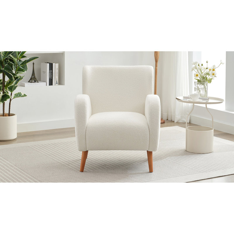 Fauteuil Fireside - dossier à oreilles, tissu bouclé beige, pieds en bois massif, cadre (ne convient pas à un dossier confortable, cadre, facile à assembler, couloir large)
