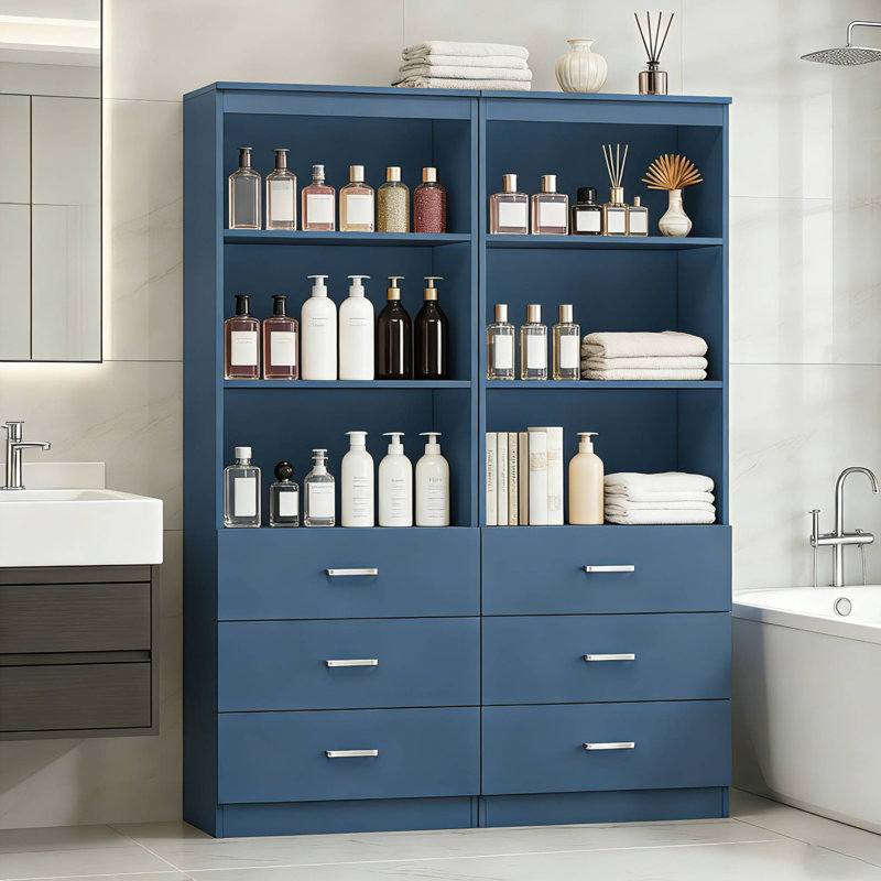 Armoire de salle de bain autoportante 70,9 po avec 3 tiroirs, Bleu