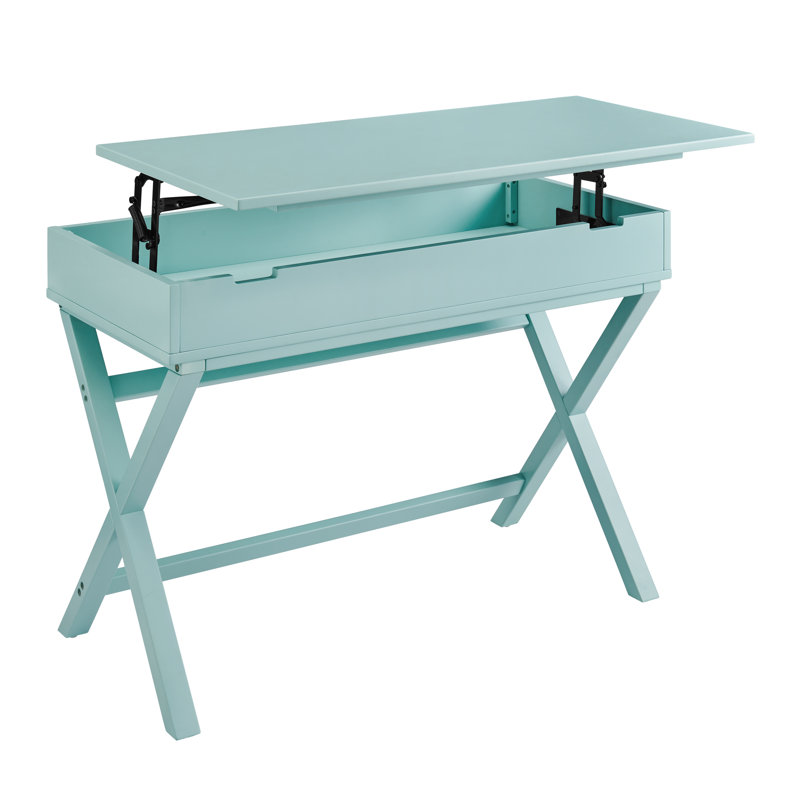 Makan Height Adjustable Campaign Style Lift-Top Desk, Turquoise