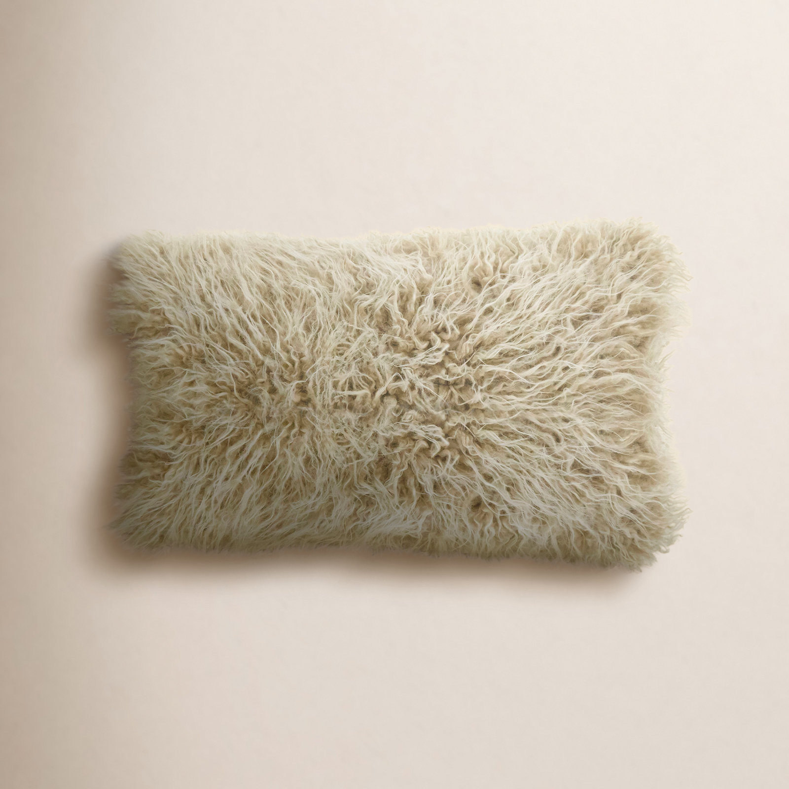 Faux Fur Lumbar Throw Pillow, Oatmeal, 12"H x 20"W