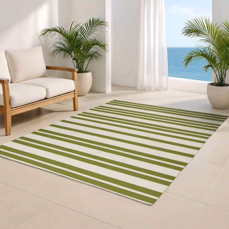 Tapis intérieur / extérieur beige HorizontalStripes, Rectangle 5 pi x 7 pi