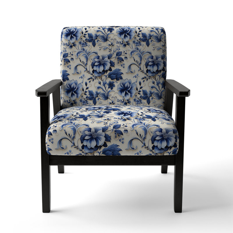 Cobalt Blue Scrollwork Swirls Victorian Pattern II - Upholstered Floral Accent Chair