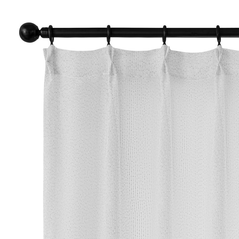 Pinch Pleat Semi-Sheer Single Curtain Panel with Rings and Clips Included, Gray, 38" W x 96" L